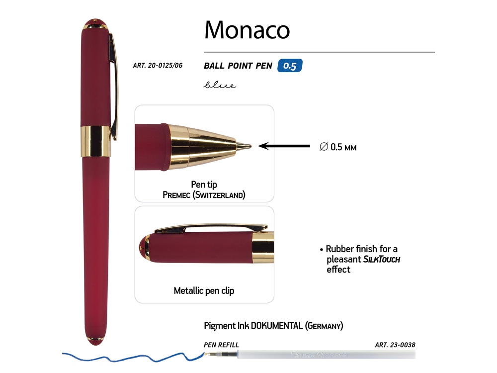 Ручка пластиковая шариковая «Monaco», бордовый/золотистый — изображение 3