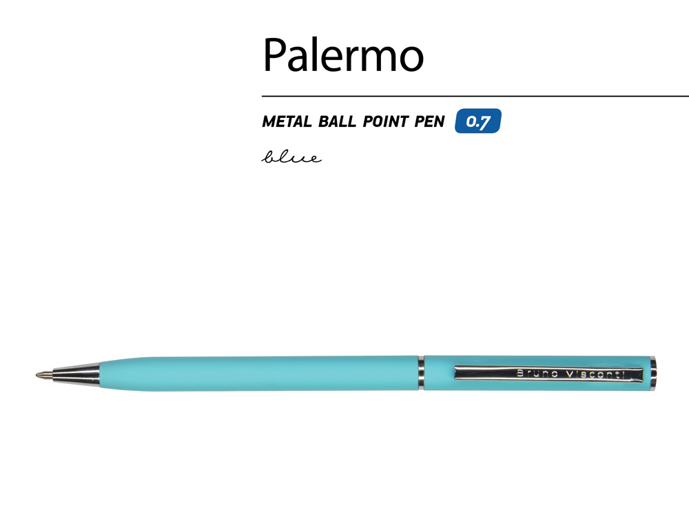Ручка металлическая шариковая «Palermo», софт-тач, бирюзовый/серебристый — изображение 2