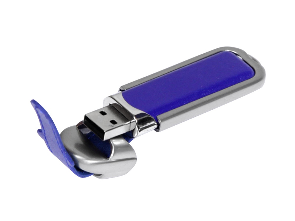 USB 2.0- флешка на 32 Гб с массивным классическим корпусом, синий/серебристый — изображение 2