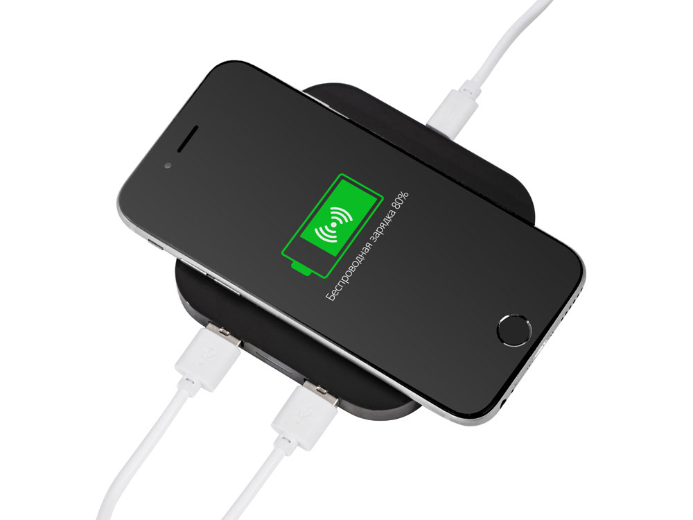Беспроводная зарядка «Tile» с 2 USB-A, 5 Вт, черный — изображение 2