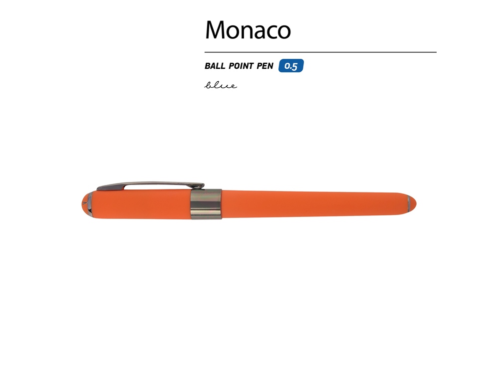 Ручка пластиковая шариковая «Monaco» софт-тач, оранжевый, вороненая сталь — изображение 2