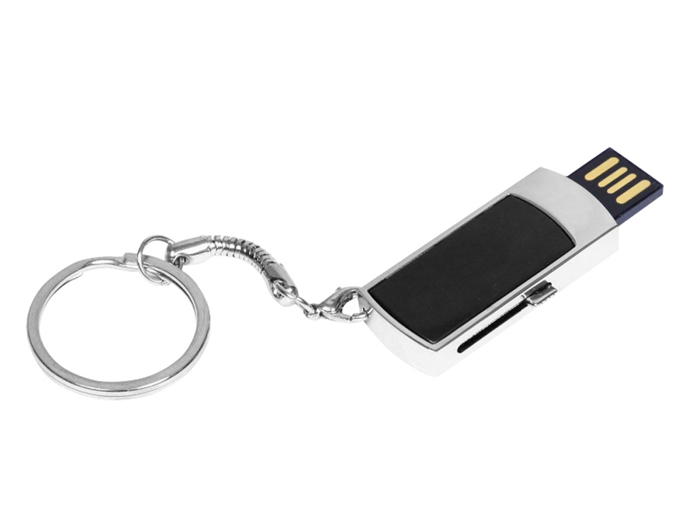 USB 2.0- флешка на 64 Гб с выдвижным механизмом и мини чипом, серебристый/черный — изображение 2