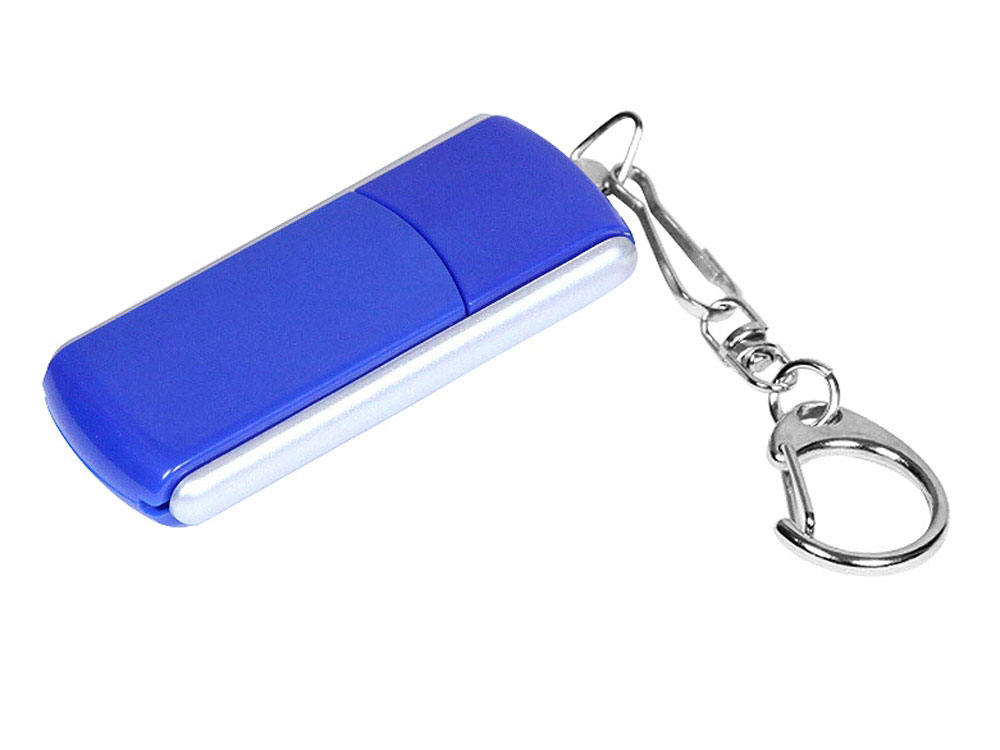 USB 3.0- флешка промо на 32 Гб с прямоугольной формы с выдвижным механизмом, синий/серебристый
