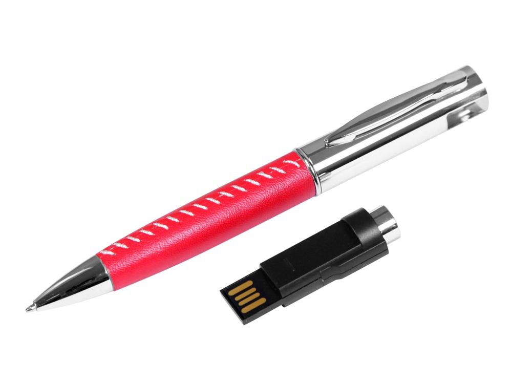 USB 2.0- флешка на 16 Гб в виде ручки с мини чипом, красный/серебристый — изображение 2