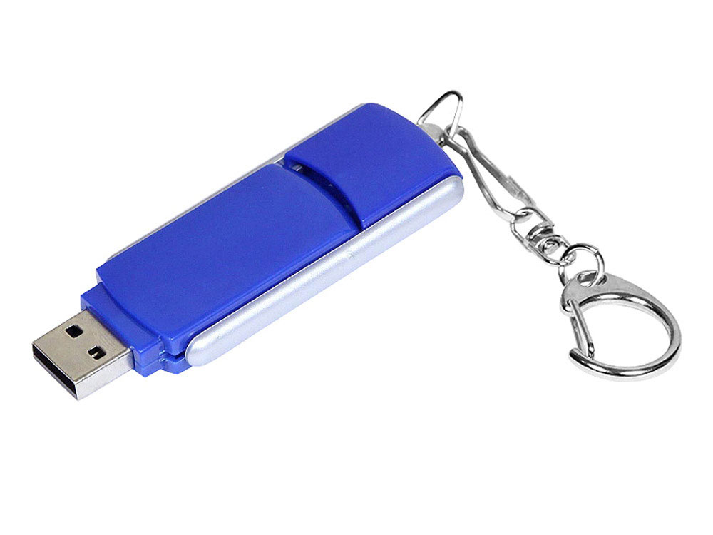 USB 2.0- флешка промо на 4 Гб с прямоугольной формы с выдвижным механизмом, синий/серебристый — изображение 2