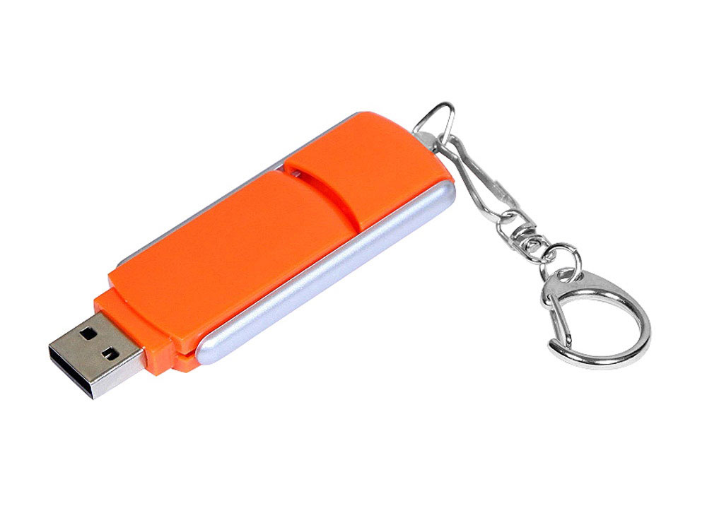 USB 3.0- флешка промо на 128 Гб с прямоугольной формы с выдвижным механизмом, оранжевый/серебристый — изображение 2