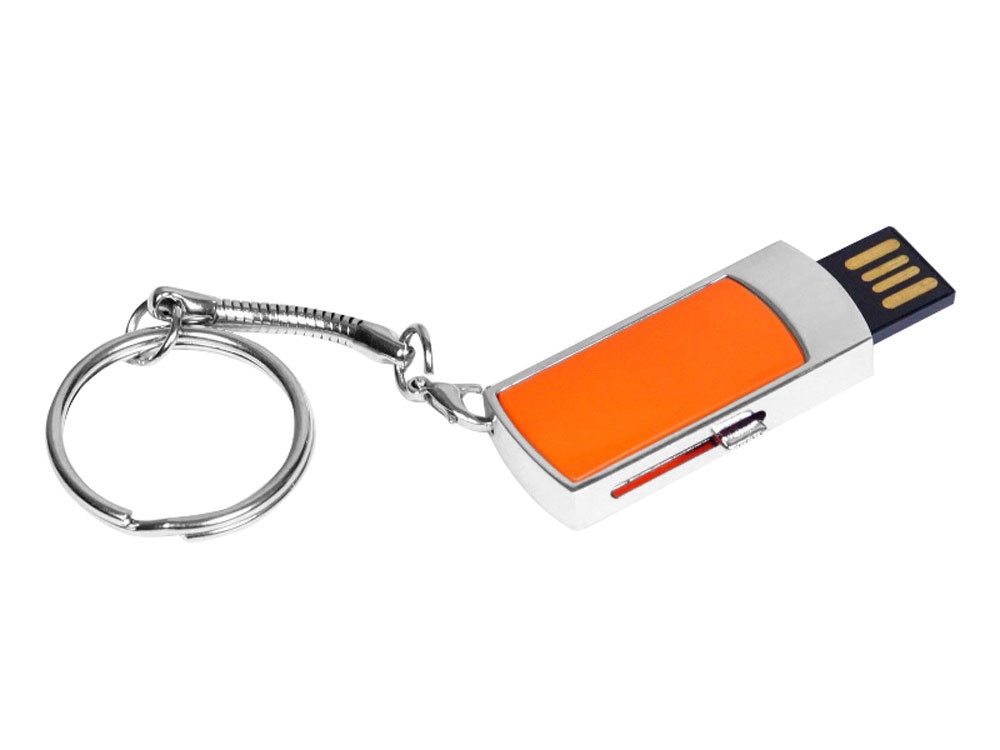 USB 2.0- флешка на 8 Гб с выдвижным механизмом и мини чипом, оранжевый/серебристый — изображение 2