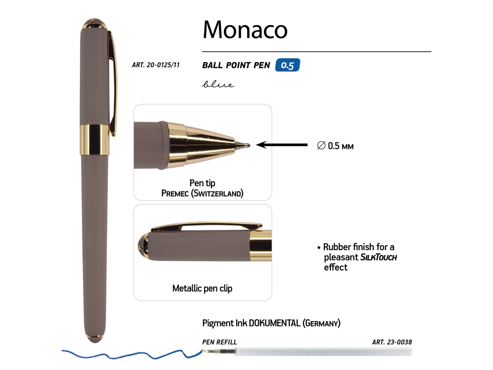 Ручка пластиковая шариковая «Monaco», серый/золотистый — изображение 3