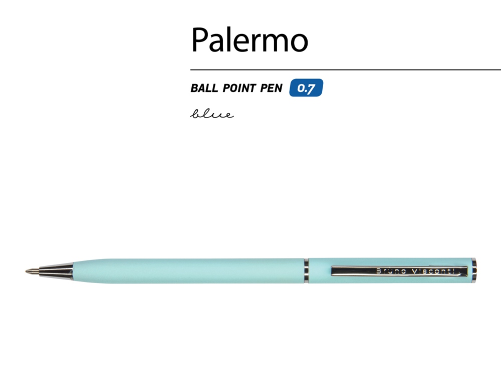 Ручка металлическая шариковая «Palermo», софт-тач, нежно- голубой/серебристый — изображение 2