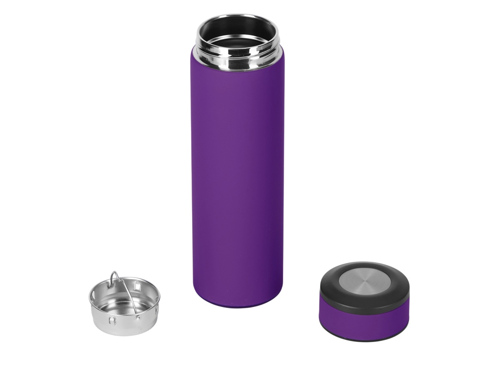Вакуумный термос "Vacuum Flask C1", soft touch, 420мл, фиолетовый/черный/серебристый — изображение 2