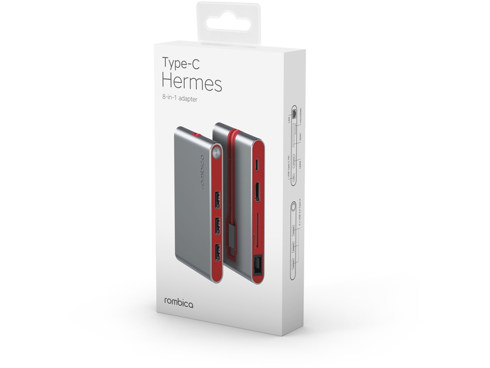Разветвитель для компьютера 8-в-1 Type-C «Hermes», красный — изображение 5