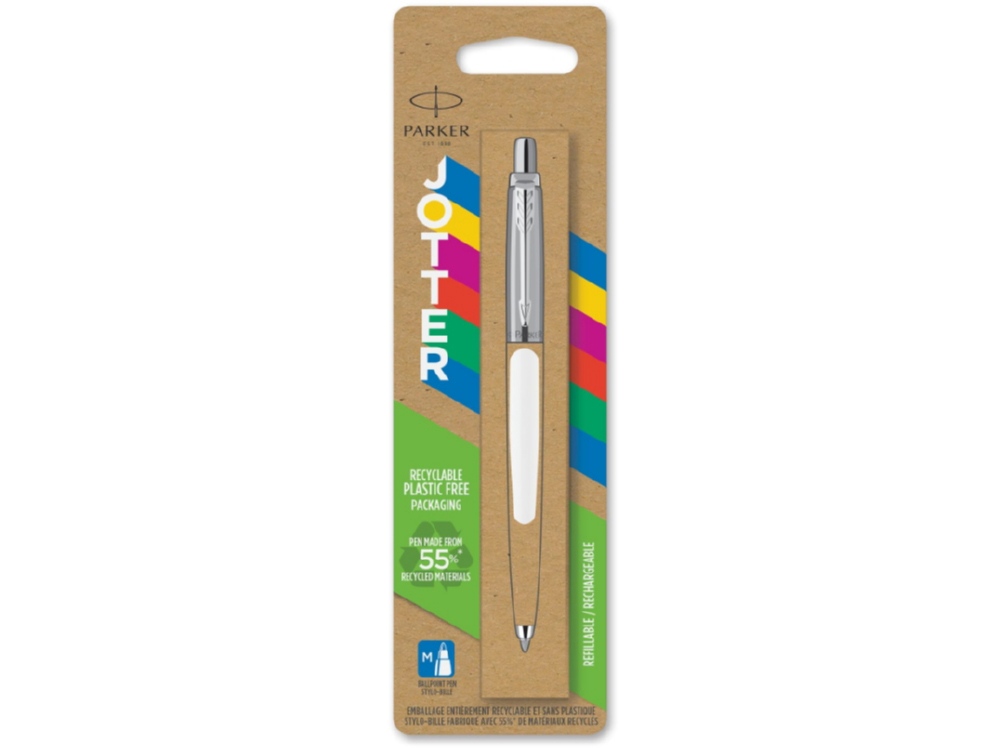 Ручка шариковая Parker Jotter Originals в эко-упаковке, белый, серебристый — изображение 3