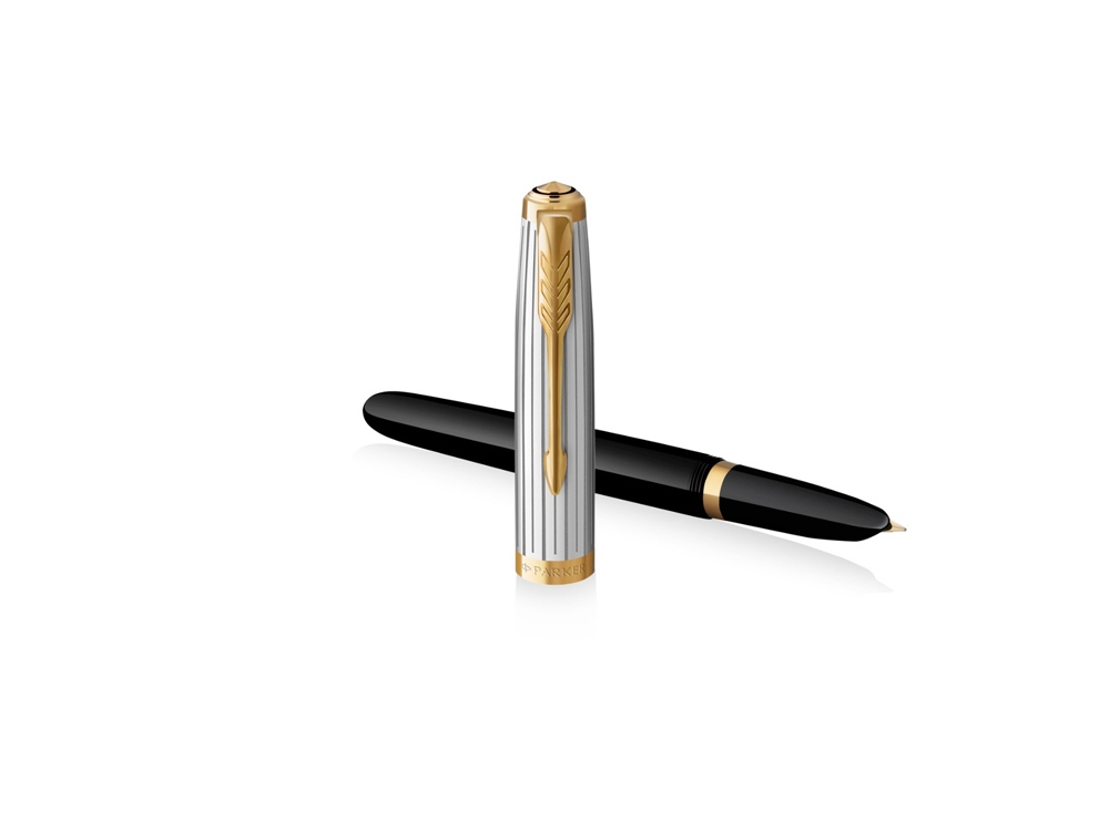 Ручка перьевая Parker 51 Premium, F/M, серебристый, черный, золотистый — изображение 3