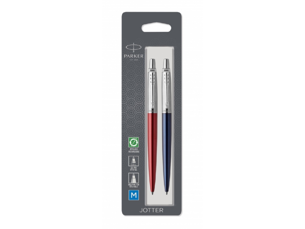 Набор Parker Jotter London: ручка гелевая, ручка шариковая, красный, синий, серебристый