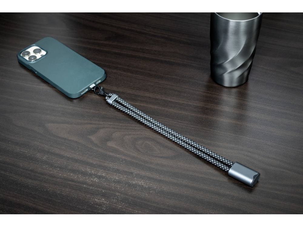 Ремешок-держатель для телефона с зарядным кабелем USB-C - USB-C «Lany Wristband Charge Eco», серый — изображение 15