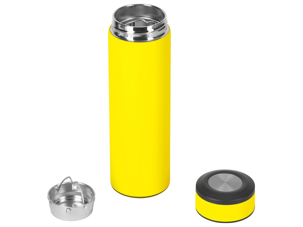 Вакуумный термос "Vacuum Flask C1", soft touch, 420мл, желтый/черный/серебристый — изображение 2