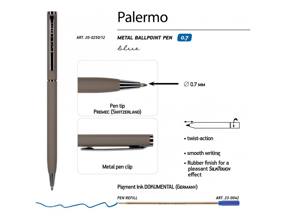 Ручка металлическая шариковая «Palermo», софт-тач, серый — изображение 3