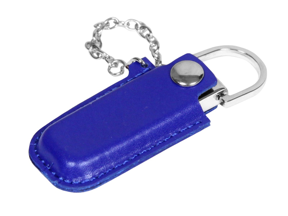 USB 2.0- флешка на 32 Гб в массивном корпусе с кожаным чехлом, синий/серебристый