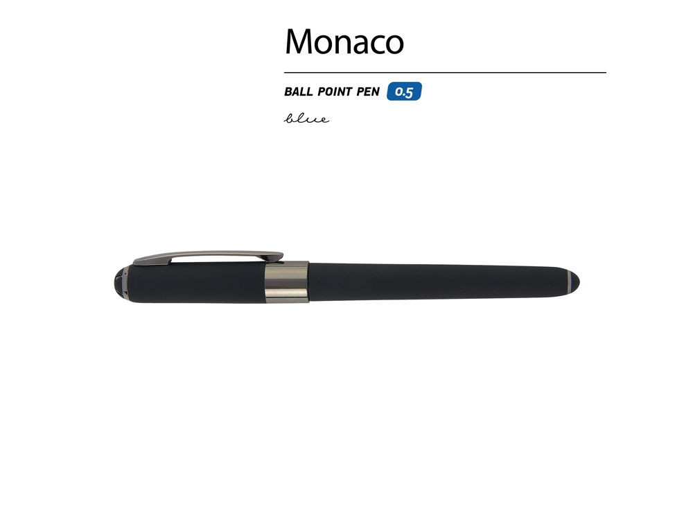 Ручка пластиковая шариковая «Monaco» софт-тач, черный, вороненая сталь — изображение 2