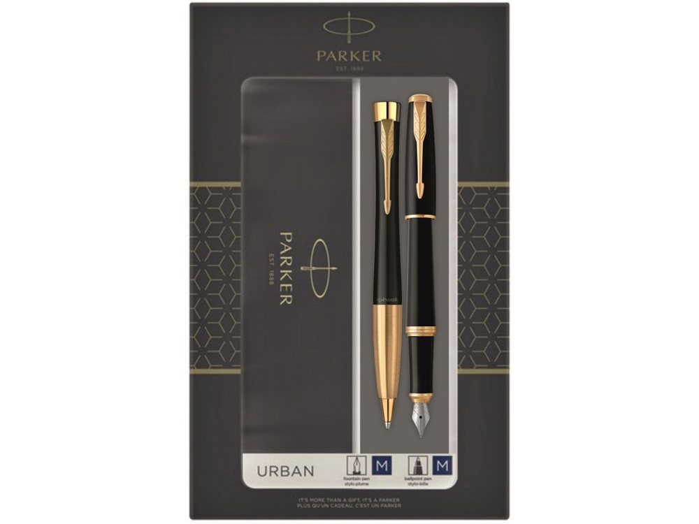Набор Parker Urban: ручка перьевая, ручка шариковая, черный/золотистый