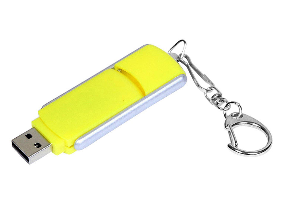 USB 2.0- флешка промо на 4 Гб с прямоугольной формы с выдвижным механизмом, желтый/серебристый — изображение 2