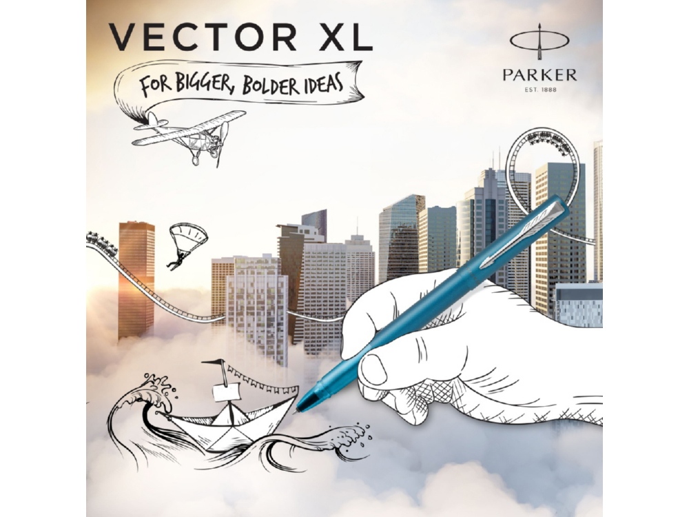 Ручка роллер Parker Vector, синий, серебристый — изображение 16