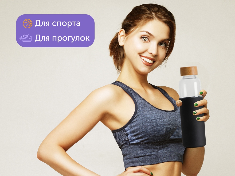 Стеклянная бутылка для воды в силиконовом чехле «Refine», черный — изображение 12