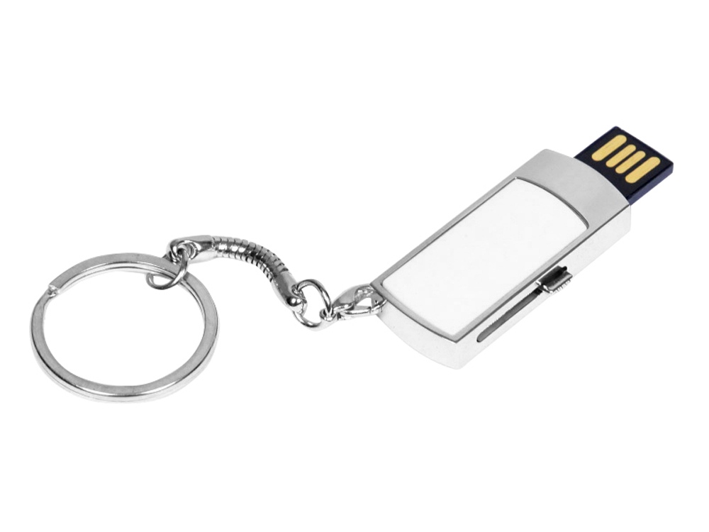 USB 2.0- флешка на 32 Гб с выдвижным механизмом и мини чипом, серебристый/белый — изображение 2