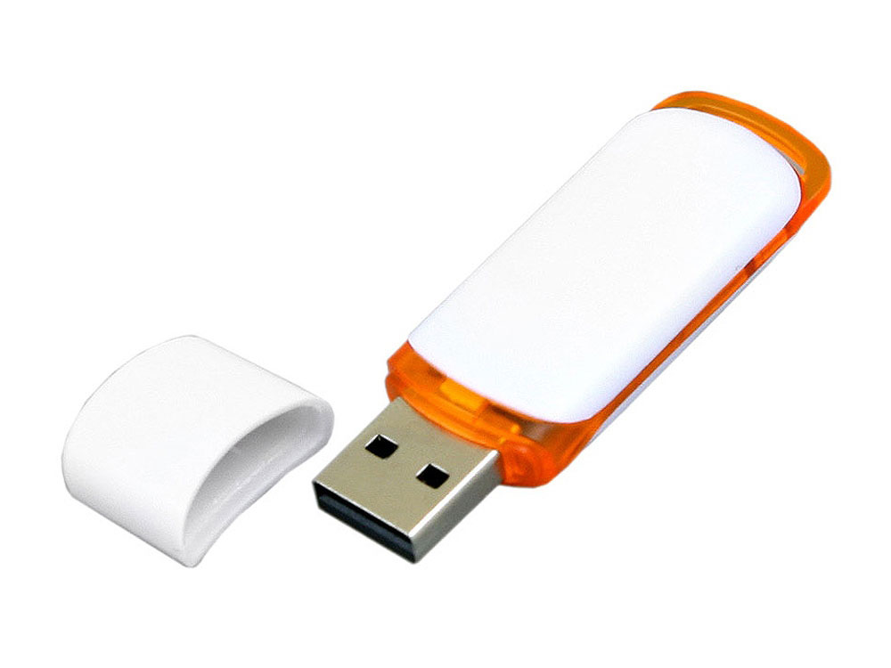 USB 2.0- флешка на 4 Гб с цветными вставками, белый/оранжевый — изображение 2
