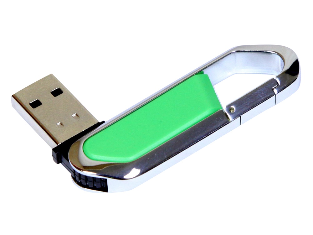USB 2.0- флешка на 16 Гб в виде карабина, зеленый/серебристый — изображение 2