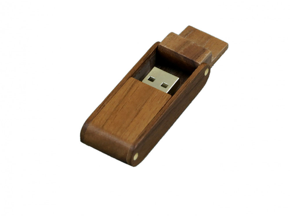 USB 2.0- флешка на 16 Гб прямоугольной формы с раскладным корпусом, коричневый — изображение 2