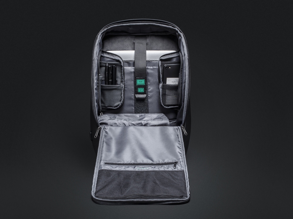 Водостойкий антикражный рюкзак FlexPackPro для ноутбука 15.6", серый/черный — изображение 8