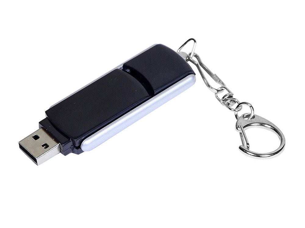 USB 3.0- флешка промо на 32 Гб с прямоугольной формы с выдвижным механизмом, черный/серебристый — изображение 2