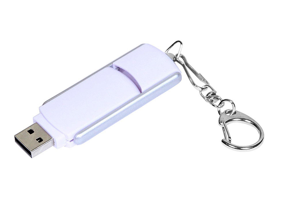 USB 3.0- флешка промо на 32 Гб с прямоугольной формы с выдвижным механизмом, белый/серебристый — изображение 2