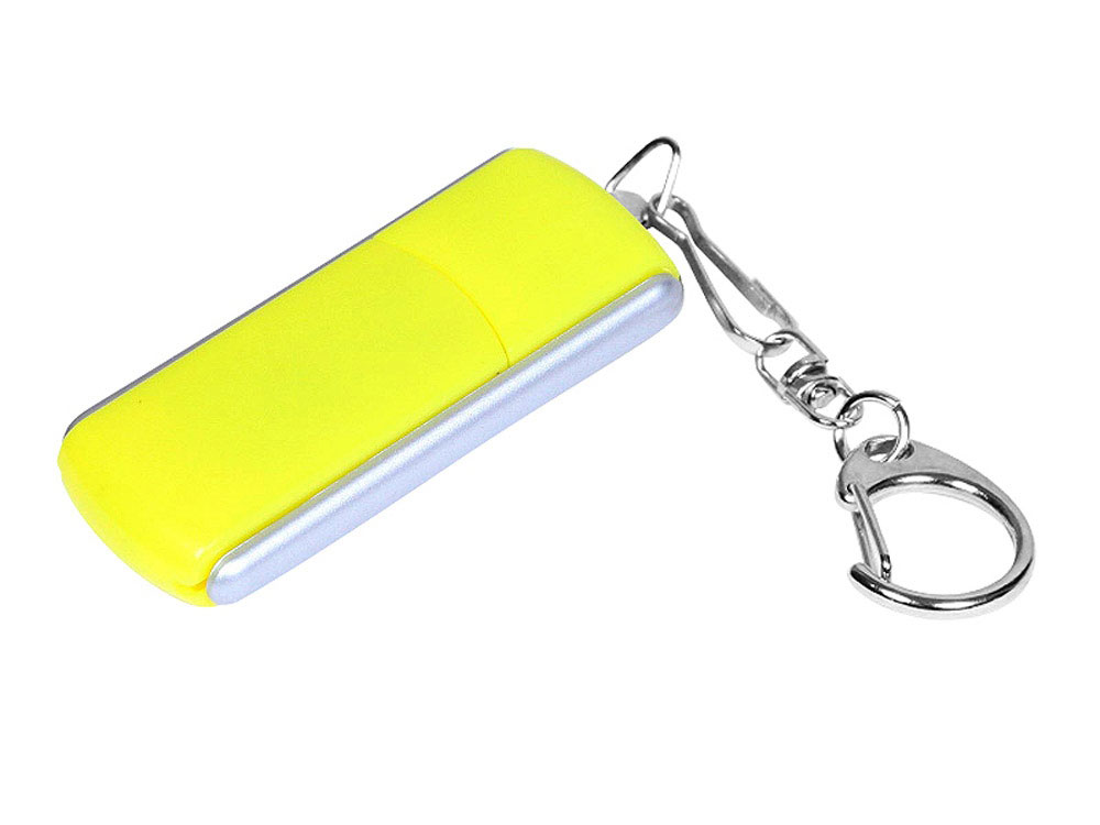 USB 2.0- флешка промо на 4 Гб с прямоугольной формы с выдвижным механизмом, желтый/серебристый