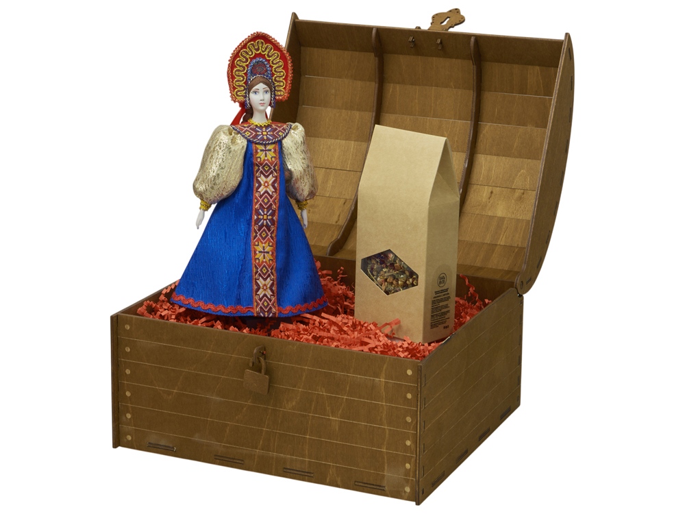Подарочный набор: кукла фарфоровая, чай "Малина с мятой", синий — изображение 2