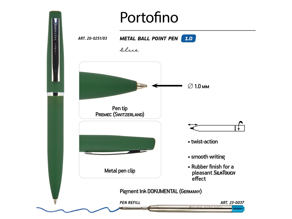 Ручка металлическая шариковая «Portofino», зеленый — изображение 3