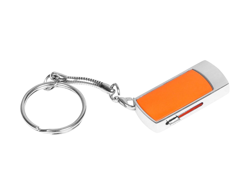 USB 2.0- флешка на 64 Гб с выдвижным механизмом и мини чипом, серебристый/оранжевый