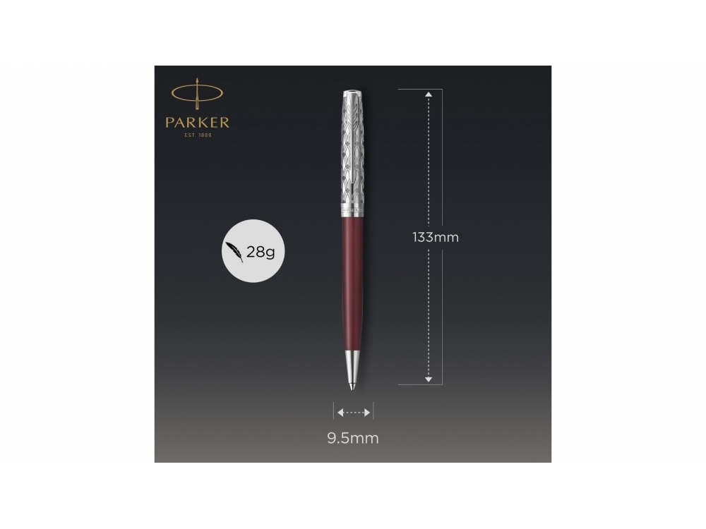 Ручка шариковая Parker Sonnet, красный, серебристый — изображение 4