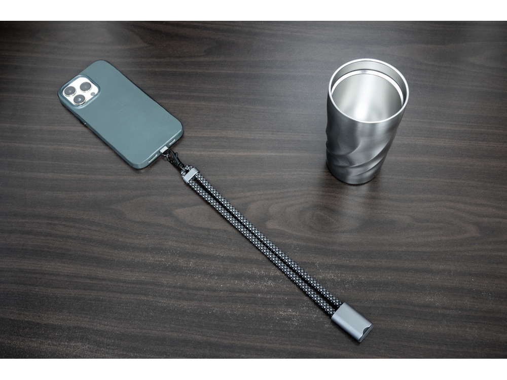 Ремешок-держатель для телефона с зарядным кабелем USB-C - USB-C «Lany Wristband Charge Eco», серый — изображение 16