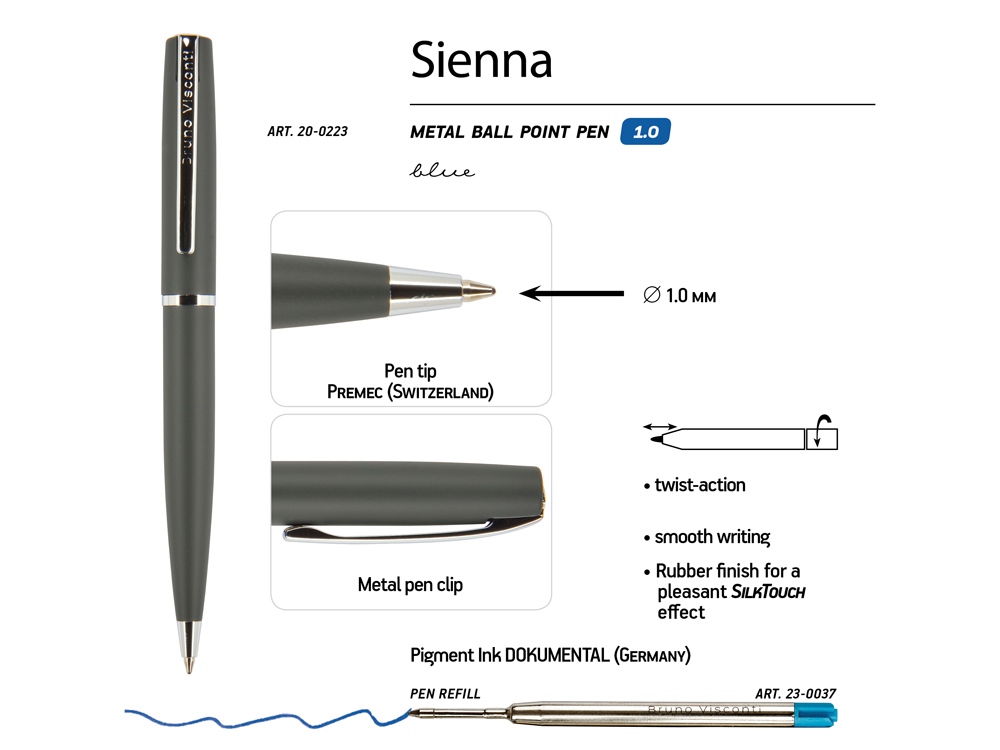 Ручка металлическая шариковая «Sienna», серый — изображение 3