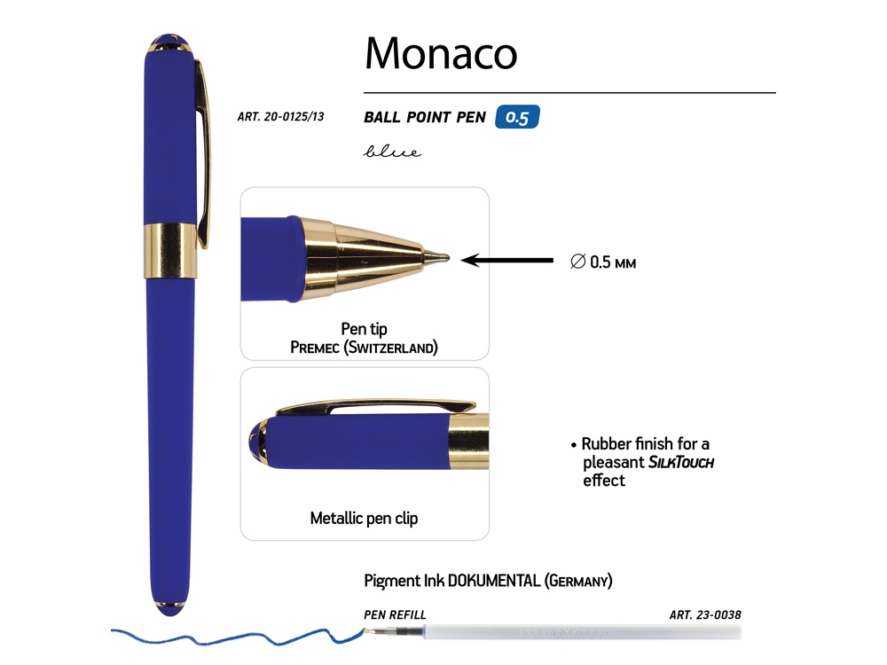 Ручка пластиковая шариковая «Monaco», сине-фиолетовый/золотистый — изображение 3