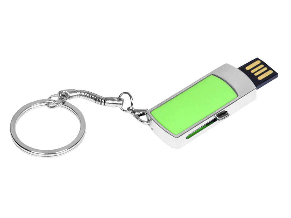 USB 2.0- флешка на 8 Гб с выдвижным механизмом и мини чипом, зеленый/серебристый — изображение 2