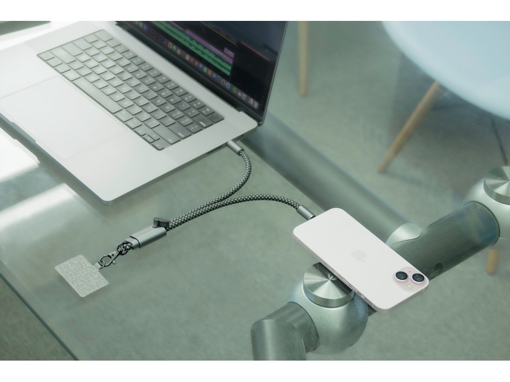 Ремешок-держатель для телефона с зарядным кабелем USB-C - USB-C «Lany Wristband Charge Eco», серый — изображение 14