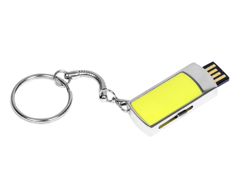 USB 2.0- флешка на 16 Гб с выдвижным механизмом и мини чипом, серебристый/желтый — изображение 2