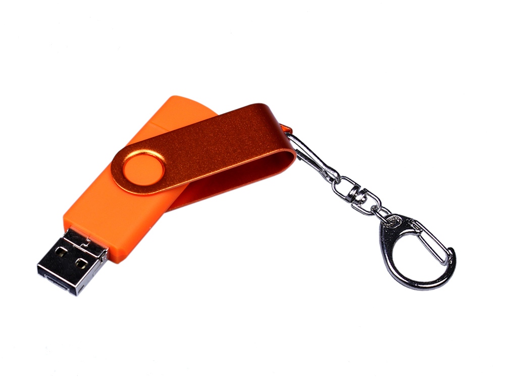 USB 2.0/micro USB/Type-С- флешка на 64 Гб 3-в-1 с поворотным механизмом, оранжевый — изображение 2