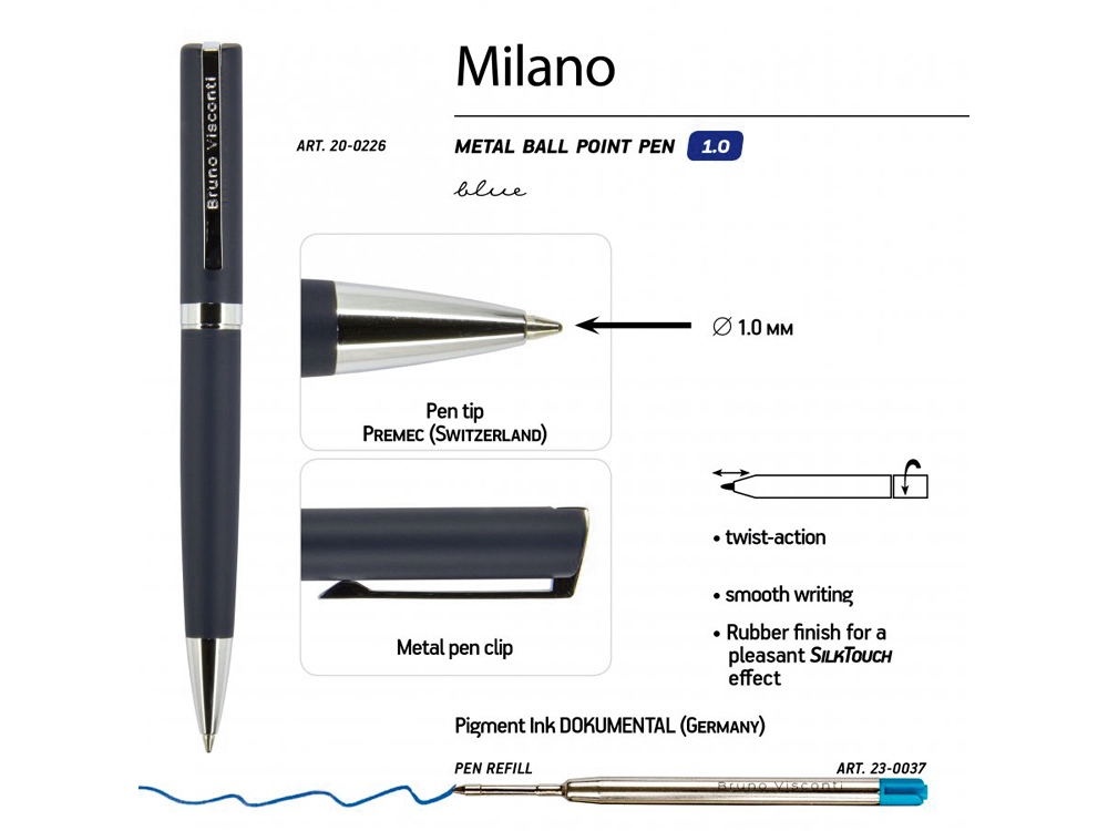 Ручка металлическая шариковая «Milano», синий — изображение 3