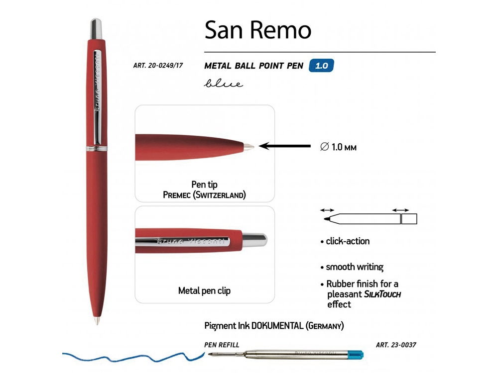 Ручка металлическая шариковая «San Remo», софт тач, красный — изображение 3