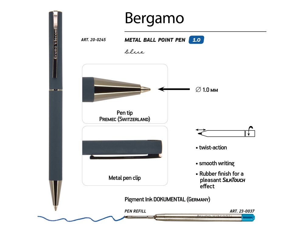 Ручка металлическая шариковая «Bergamo», синий — изображение 3