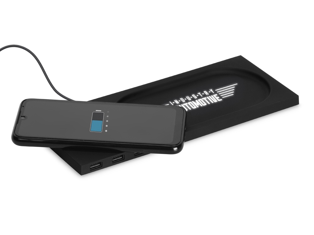 Беспроводное настольное зарядное устройство «Glide» с подсветкой, soft-touch, черный — изображение 2